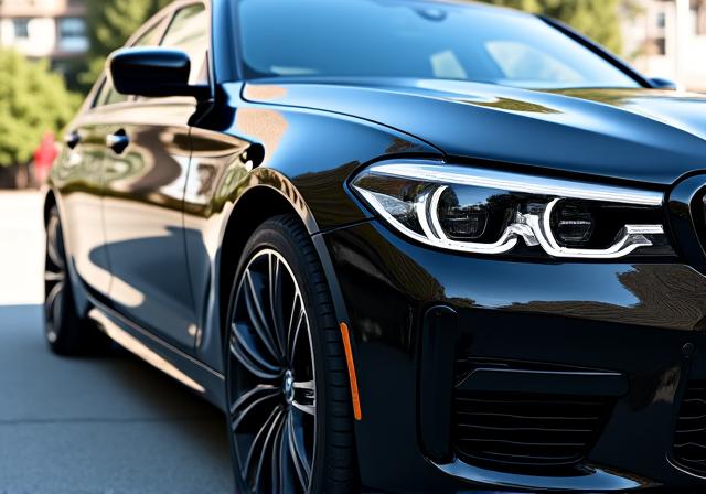 The same black sedan with a deep, reflective shine.